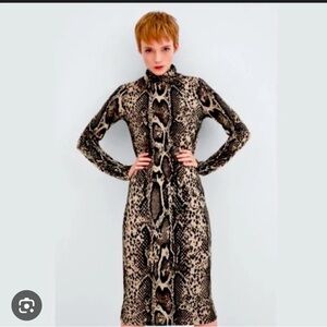 Zara animal print turtleneck midi dress